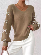 Bow-tie Sleeve V-neck Sweater (4)