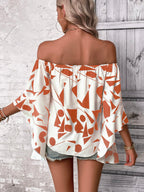 Printed Off-shoulder Bell Sleeve Blouse (6)