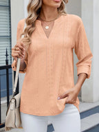 Eyelet Notched Roll-tab Sleeve Top (25)