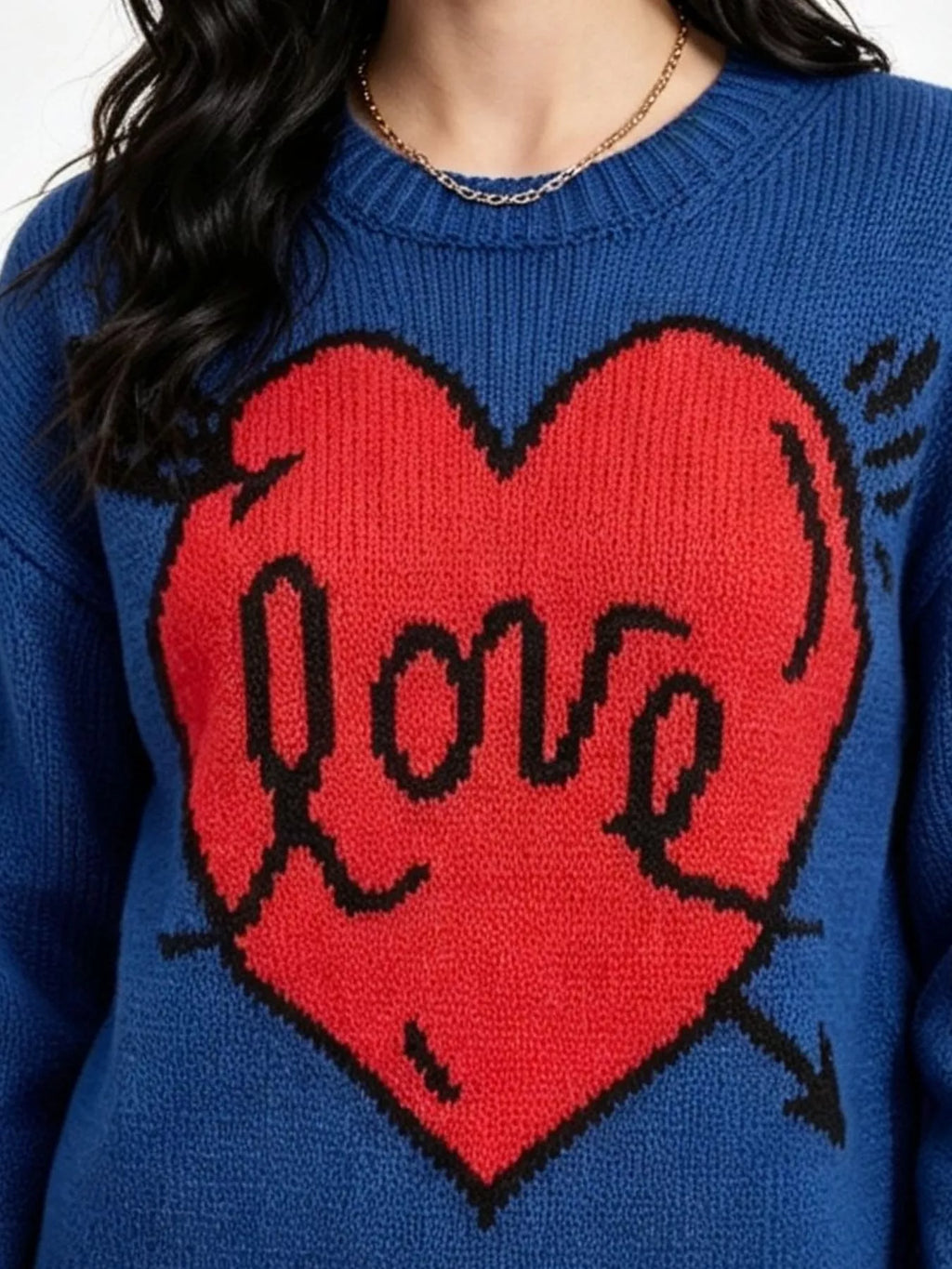 Heart Round Neck Ribbed Sweater (8)