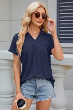 Ruched Johnny Collar Short Sleeve Blouse (10)