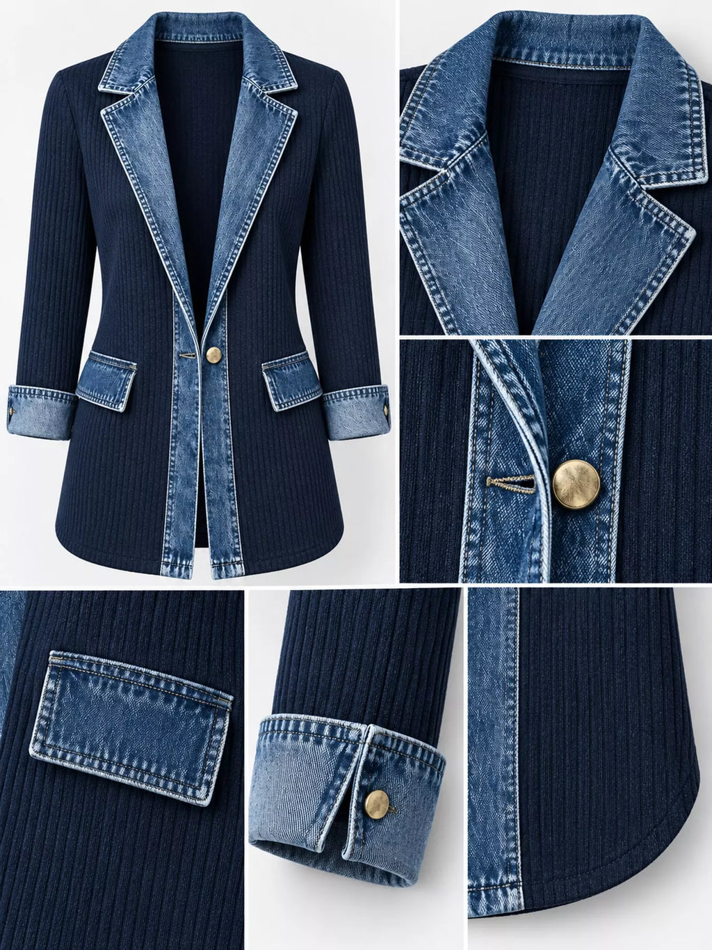Full Size Denim Trim Ribbed Knit Cardigan Plus (31)
