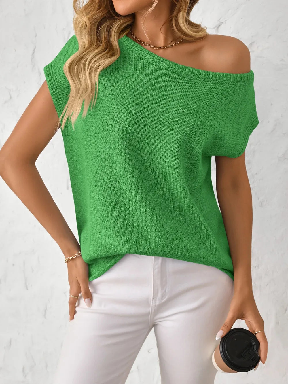 Boat Neck Short Sleeve Knit Top (12)