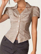 Striped Collared Neck Short Sleeve Shirt (14)