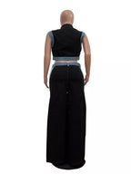 Zip Front Crop Top Striped Pants Set (20)
