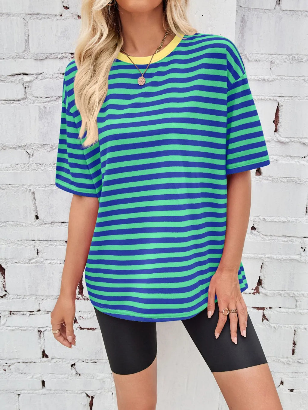 Contrast Striped Round Neck T-shirt (17)