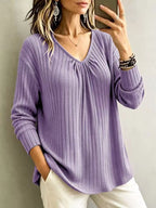 V-neck Ribbed Long Sleeve T-shirt (14)