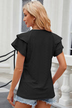 Eyelet Notched Flutter Sleeve T-shirt (32)