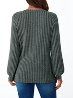 Ribbed Knit Decor Button Long Sleeve T-shirt (7)
