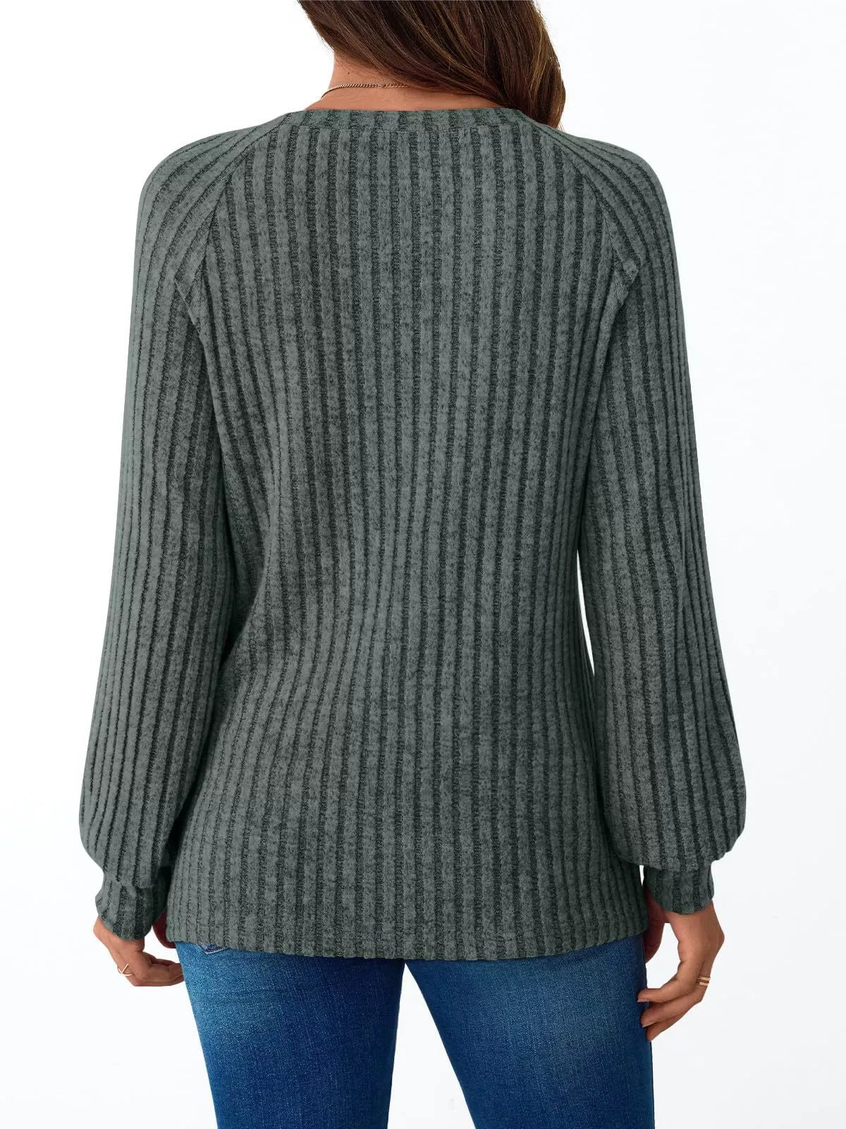 Ribbed Knit Decor Button Long Sleeve T-shirt (7)