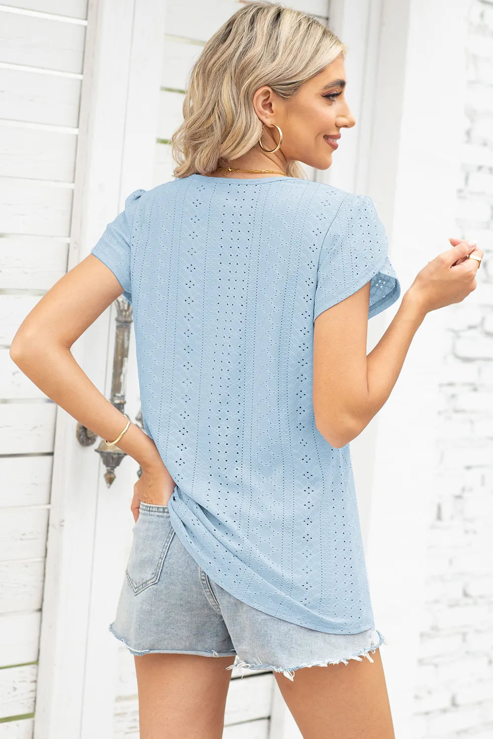 Eyelet Notched Petal Sleeve Blouse (20)
