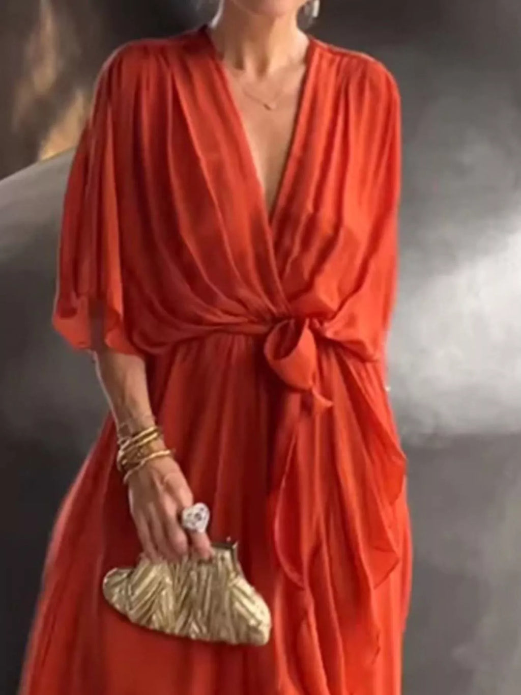 Full Size Chiffon Wrap Dress Flutter Sleeves Plus (8)