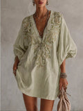 Full Size Embroidered V-neck Mini Dress Plus