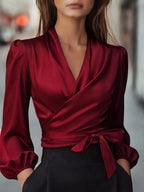 Satin Tied Balloon Sleeve Blouse (11)