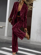 Lapel Collar Long Sleeve Blazer Pants Set (16)