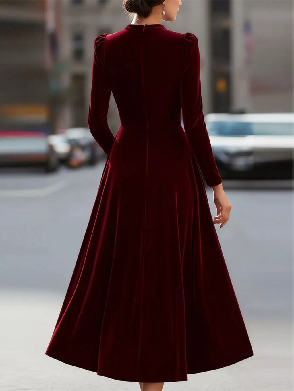 Velvet Long Sleeve A-line Dress (6)