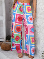 Drawstring Printed Wide Leg Pants (13)