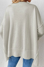 Slit V-neck Dropped Shoulder Sweater (9)