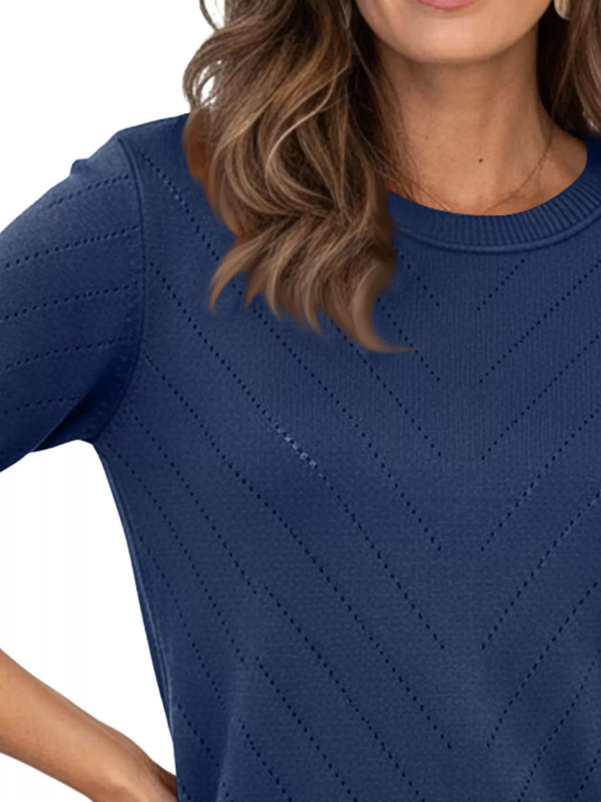 Openwork Round Neck Sweater (23)