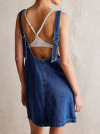 Oversized V-neck Denim Tank Dress Front Pockets (2)