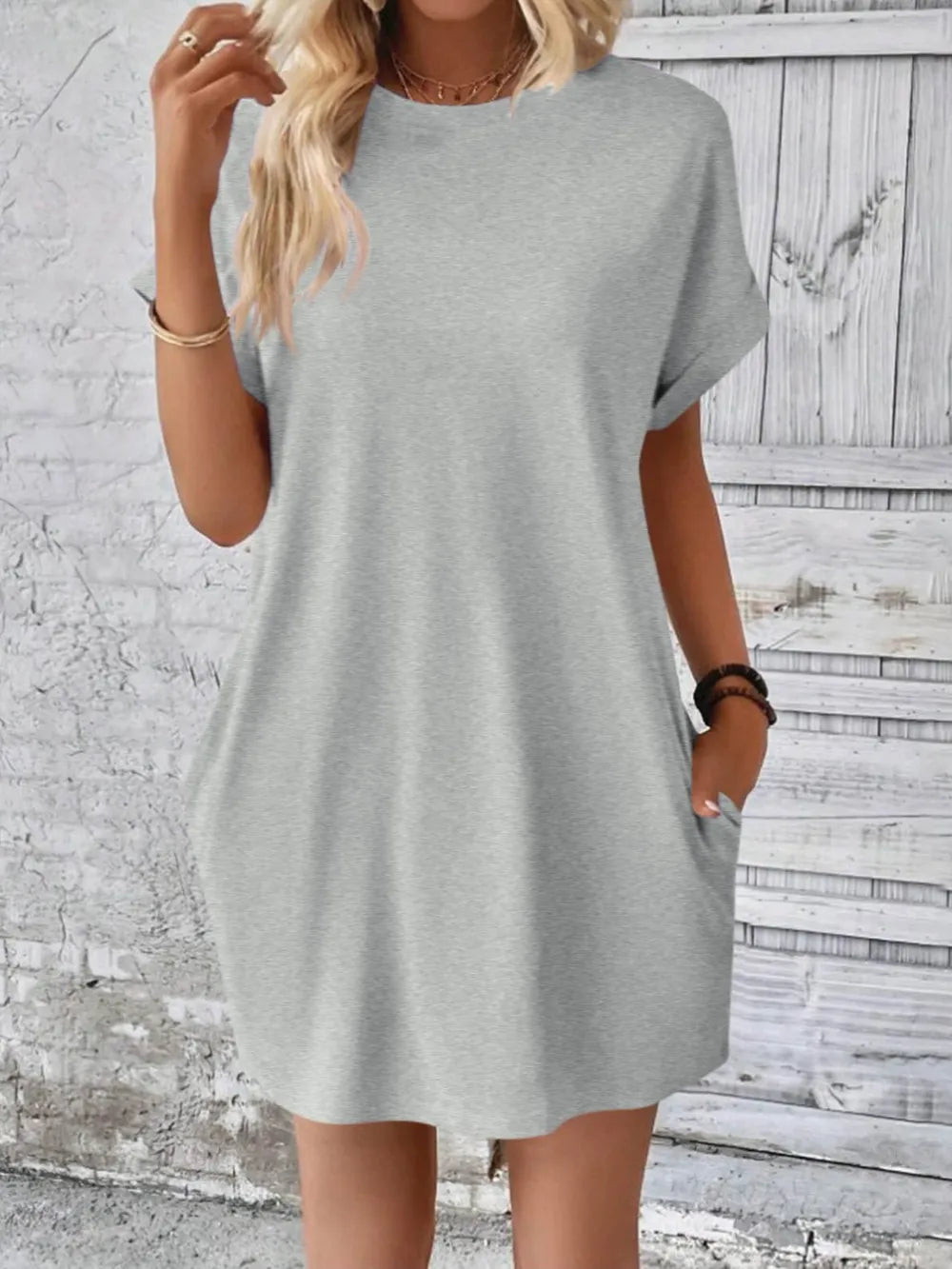 Round Neck Short Sleeve Mini Dress (3)