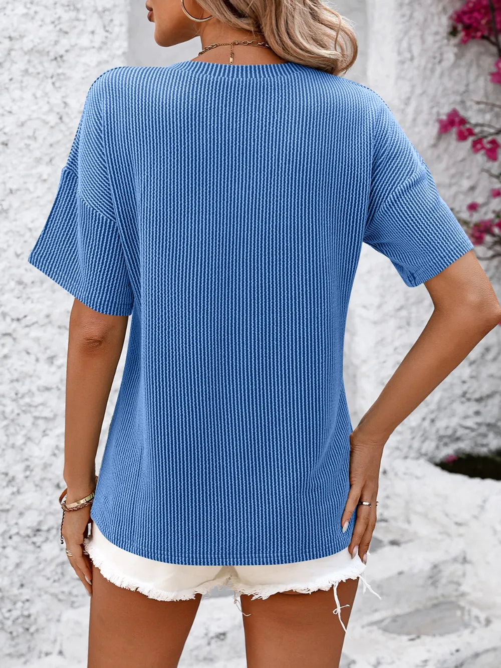 V-neck Dropped Shoulder T-shirt (2)