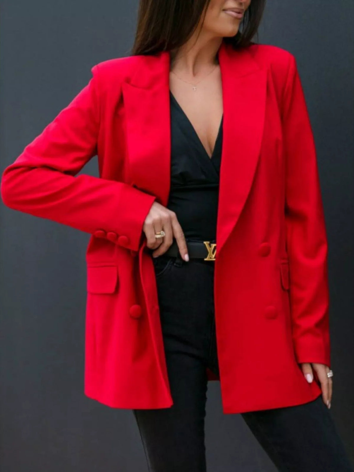 Lapel Collar Long Sleeve Blazer (13)