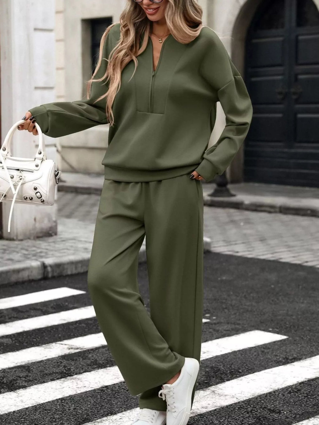 Half Zip Sweatshirt Wide-leg Pants Set (5)