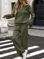 Half Zip Sweatshirt Wide-leg Pants Set (5)