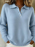 Full Size Button Detail Dropped Shoulder Sweater Plus