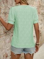 Eyelet Round Neck Short Sleeve Top (24)