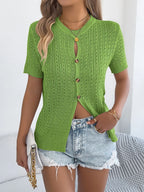 Button Up Short Sleeve Knit Cardigan (2)