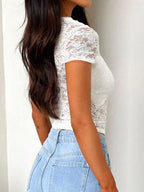 V-neck Short Sleeve Lace Top (14)