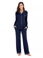 Collared Neck Long Sleeve Loungewear Set Pockets (3)