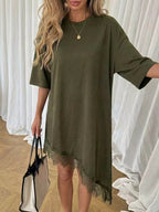 Lace Trim Asymmetrical Hem T-shirt Dress (11)