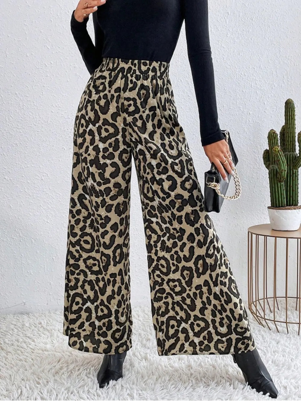 Printed Elastic Waist Wide Leg Pants (8)