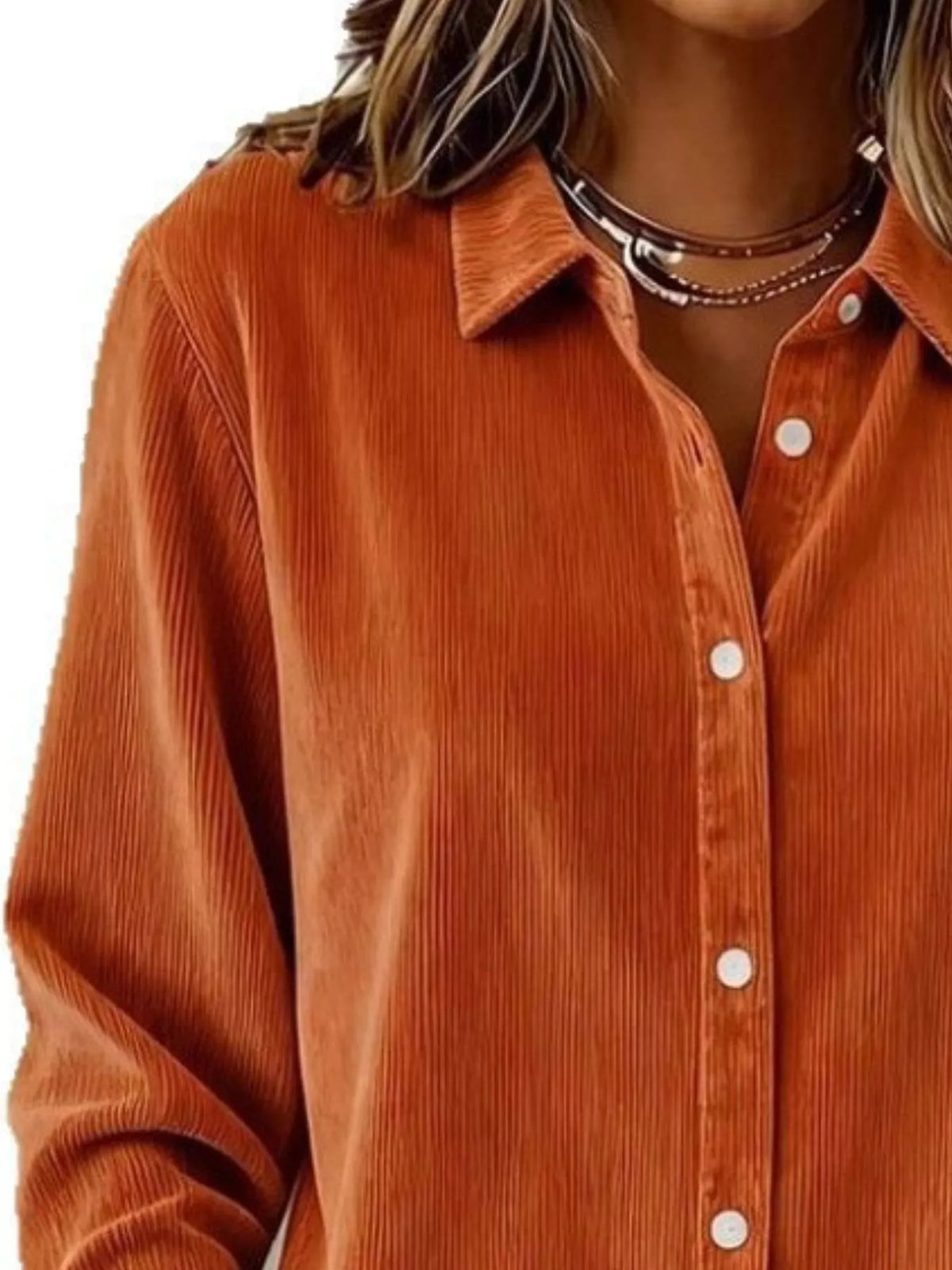 Full Size Corduroy Button-down Shirt Plus (2)