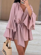 Bell Sleeve Tie Waist Mini Shirt Dress (17)