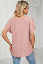Eyelet Tie Neck Flutter Sleeve Blouse (23)