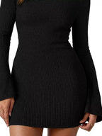 Ribbed Knit Long Sleeve Slim Fit Sweater Dress (3)