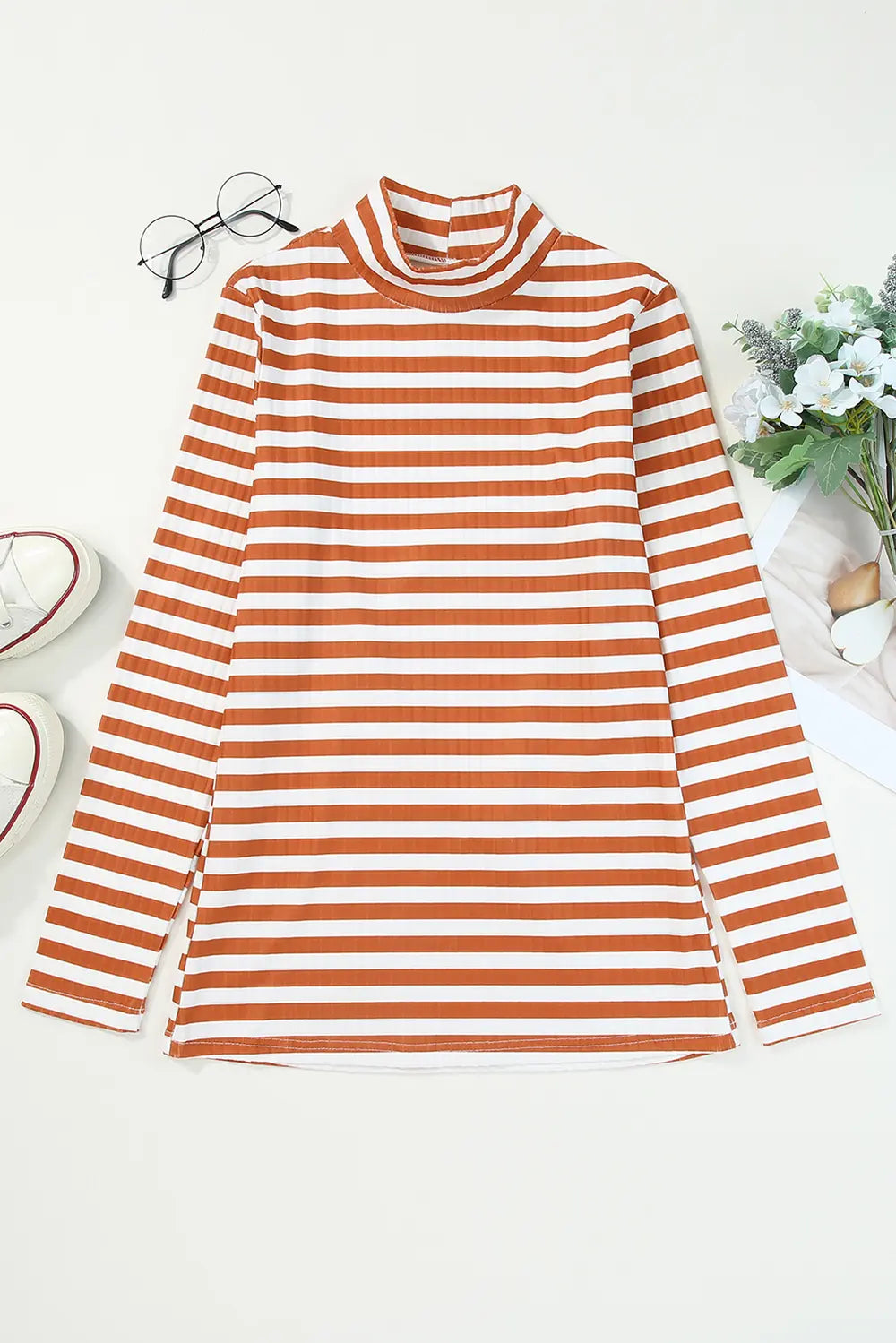 Striped Mock Neck Long Sleeve Top (14)