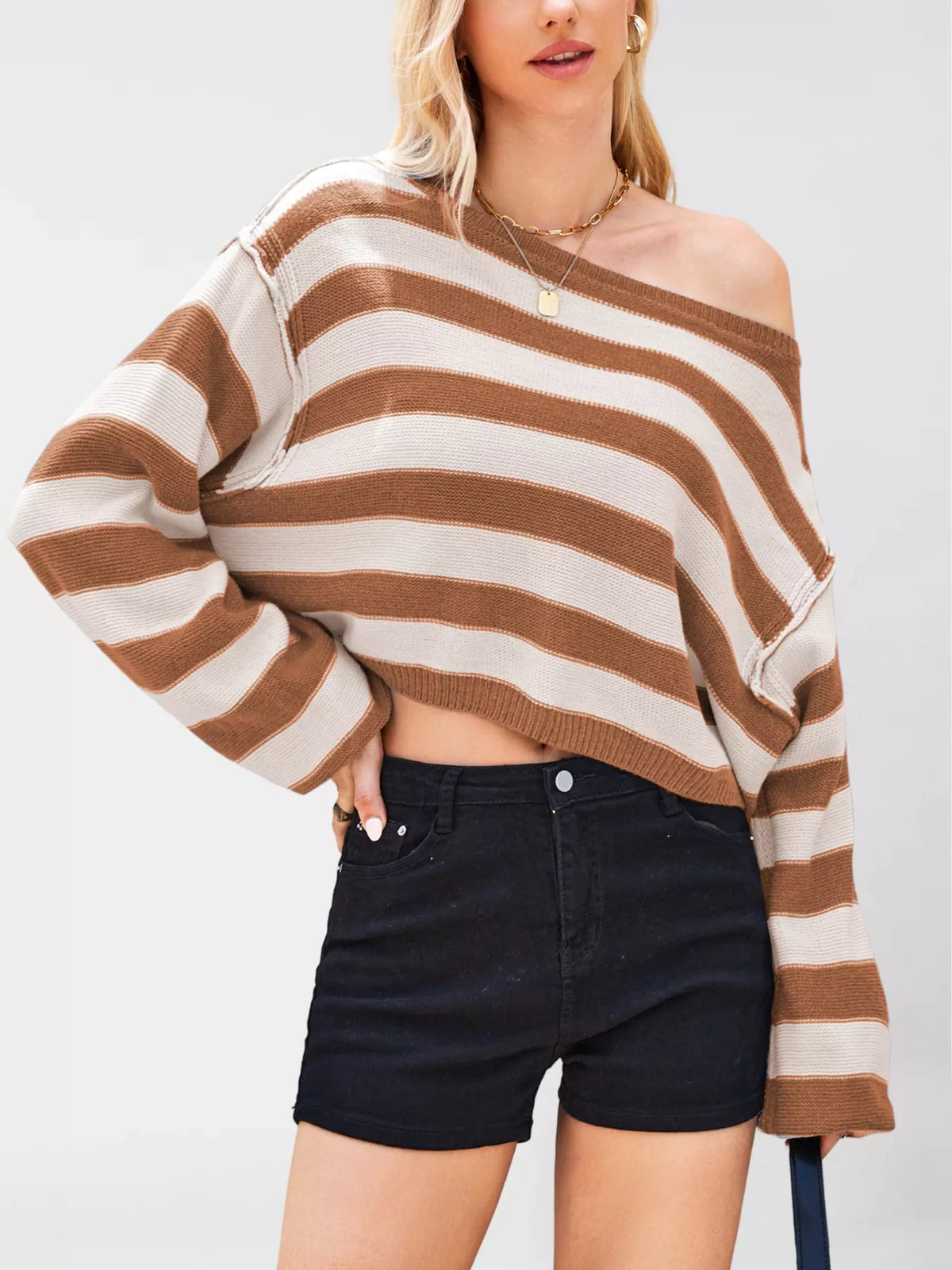 Striped Dropped Shoulder Sweater (13)