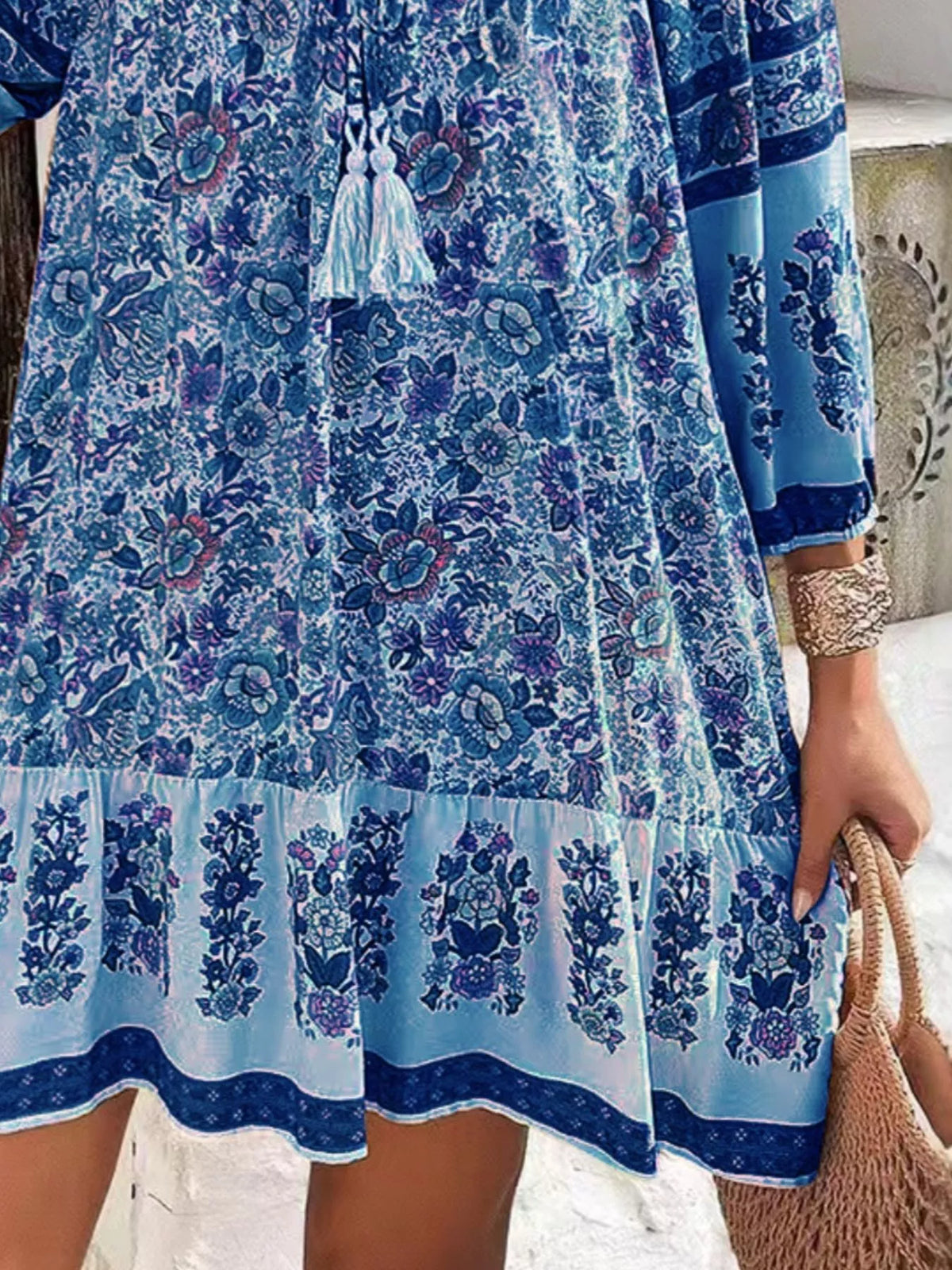 Floral Print Tassel Tie Neck Mini Dress (24)
