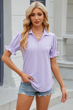 Eyelet Johnny Collar Short Sleeve Blouse (18)