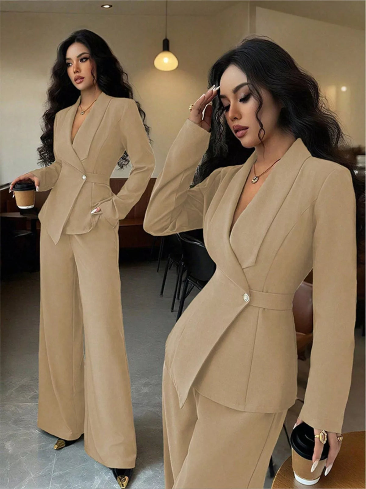 One Button Blazer Pants Set (22)