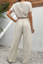 Round Neck Short Sleeve Top Pants Set (2)