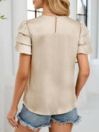 Smocked Round Neck Ruffled Layered Sleeve Blouse (8)