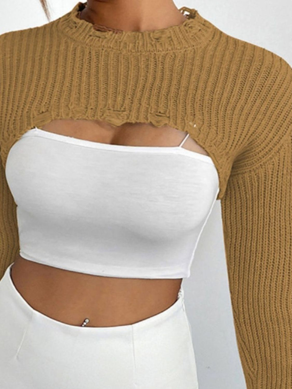 Distressed Long Sleeve Cropped Sweater (9)