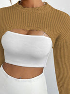 Distressed Long Sleeve Cropped Sweater (9)