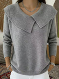Full Size Wide-collar Ribbed Knit Sweater Plus